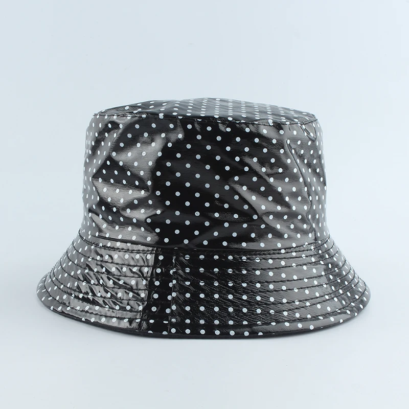 2022 Leather Dot Print Two side Reversible Bucket Hat Waterproof Fisherman Hat Sun Cap Fishing Hats For Women Men