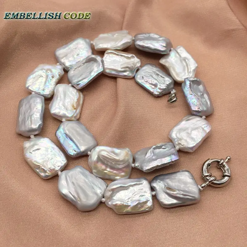 

popular NEW color pearl necklace keshi Irregular Rectangle square gray white mix pearls freshwater Cultured pearl party jewelry