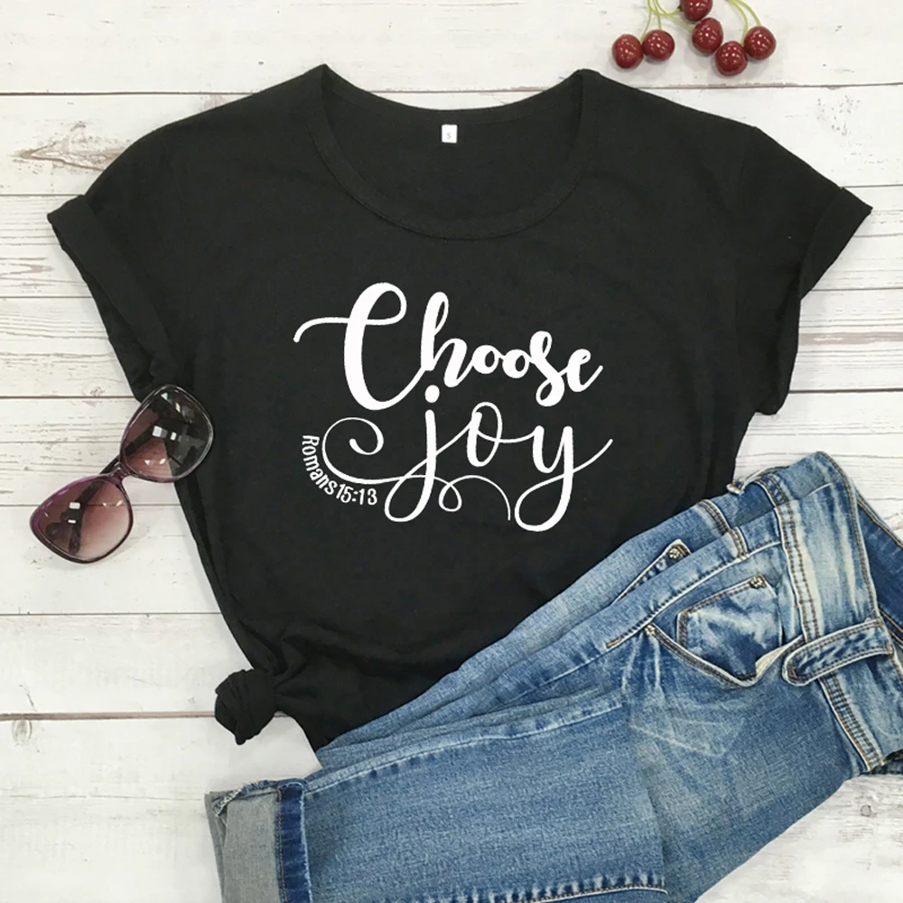 

Apparel Casual Women Graphic Positive Tees Tops Choose Joy Romans 15:13 Bible Verse T-shirt Unisex Scripture Christian Tshirt