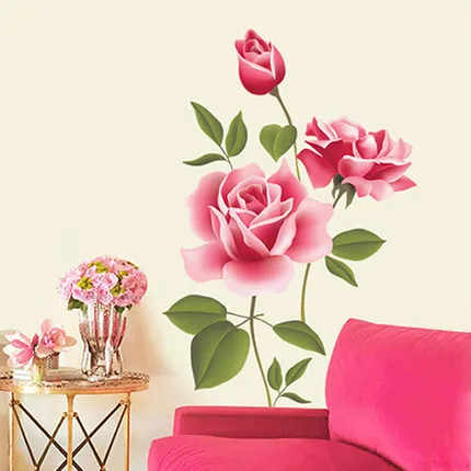 3d romantic rose flower blossom 50*70cm wall stickers home decor living room tv decoration pvc wall decals diy mural art