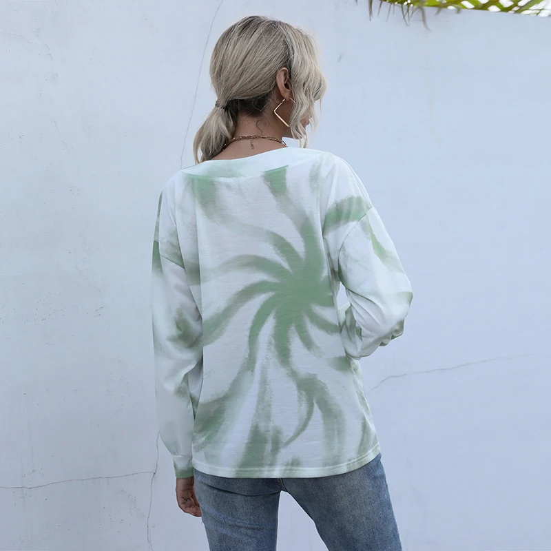 Tie Dye Print Shirt Lange Mouw Trui Koreaanse Streetwear Harajuku Punk Hiphop Lente Herfst V-hals Knoppen Losse Blouses