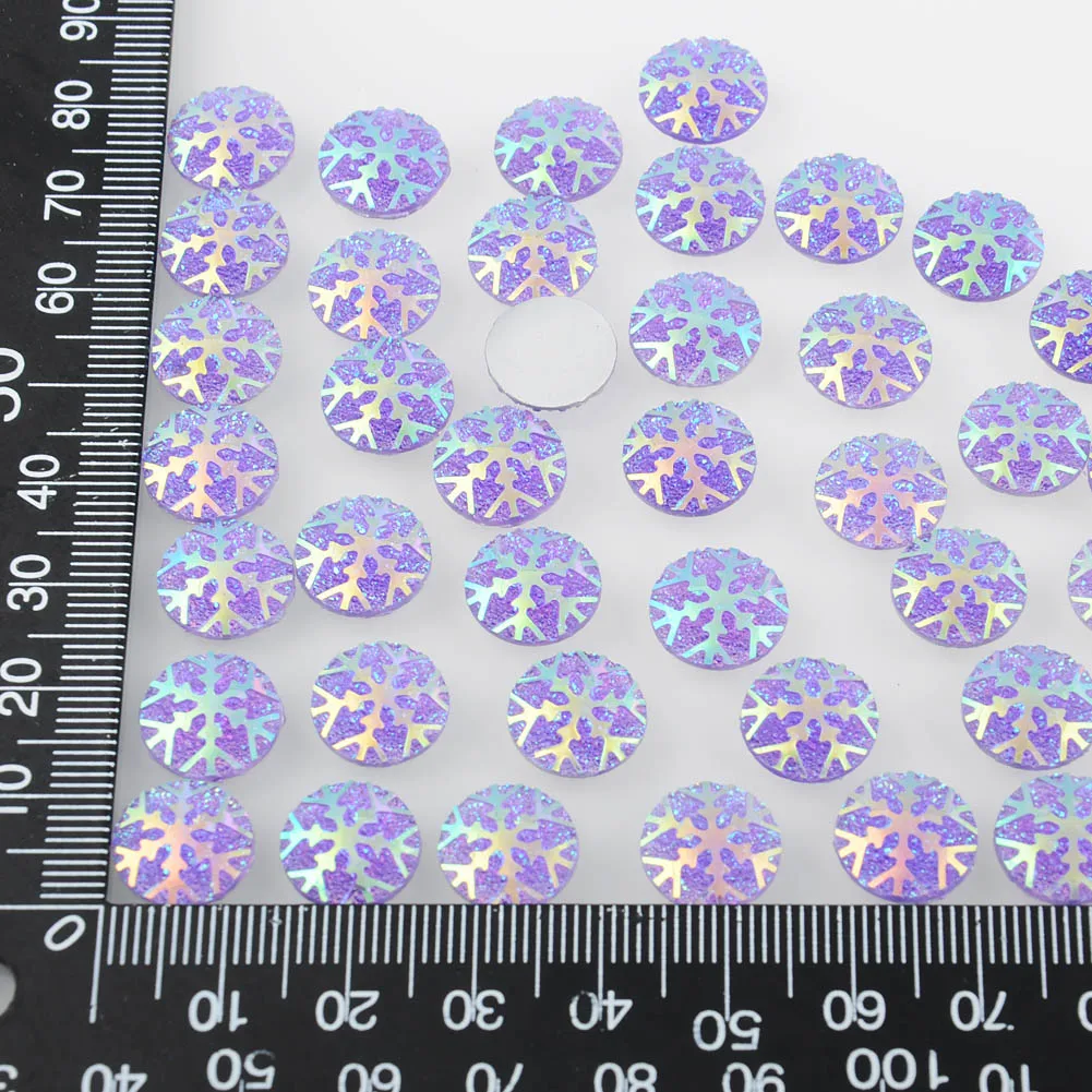 BOLIAO 40Pcs 12mm (0.47In) Round Snowflake Rhinestones Flatback Purple Resin For DIY Clothes Cell Phone Beauty Crafts