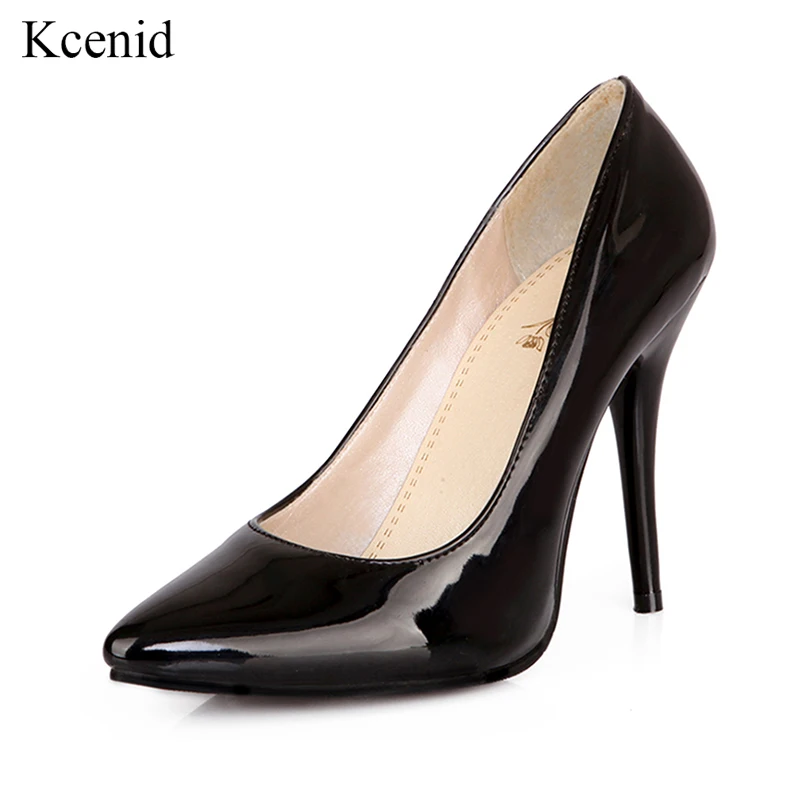 Kcenid Plus size 30-48 PU leather women pumps new fashion sexy pointed toe shallow shoes woman high heels party shoes black red