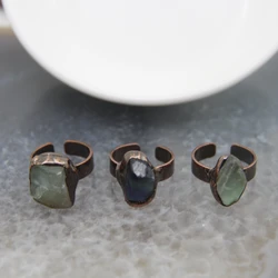Natural Fluorite Irregular Shape Quartz Adjustable Ring,Healing Crystal Vintage Stylish Finger Ring For Women Jewelry Gift