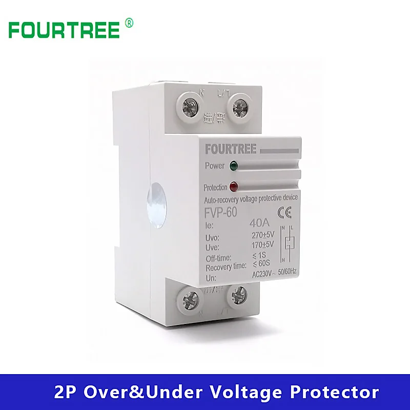 Over And Under Voltage Protective Device Automatic Self-Recovery Reconnect Protection Relay 32/40/50/60A AC 220V Din Rail