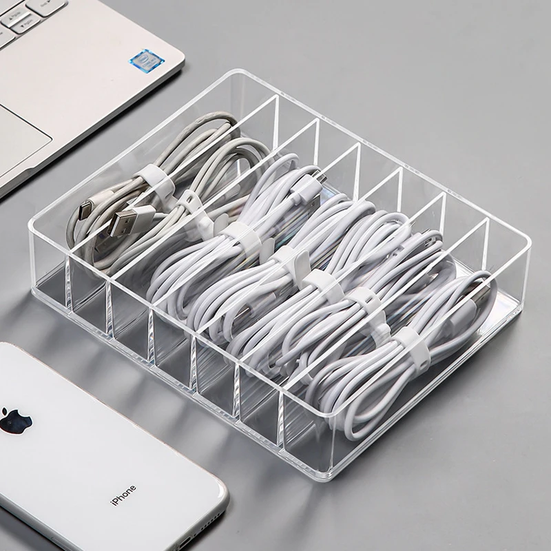 New Desktop Data Line Storage Box Office Drawer Wire Cable Sundries Storage Box Large Size Transparent USB Line Holder Container