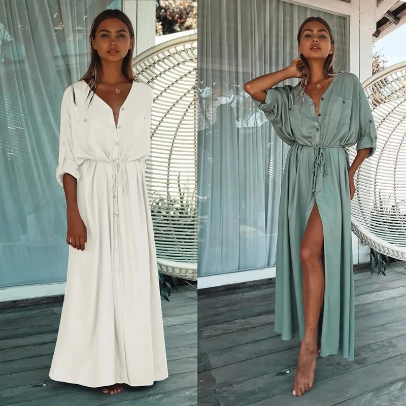 Summer Long Beach Dress saida de Praia Beach Cover up Kaftan Sarong Vestido Swim wear Cover up Ropa de Playa Tunic Beach