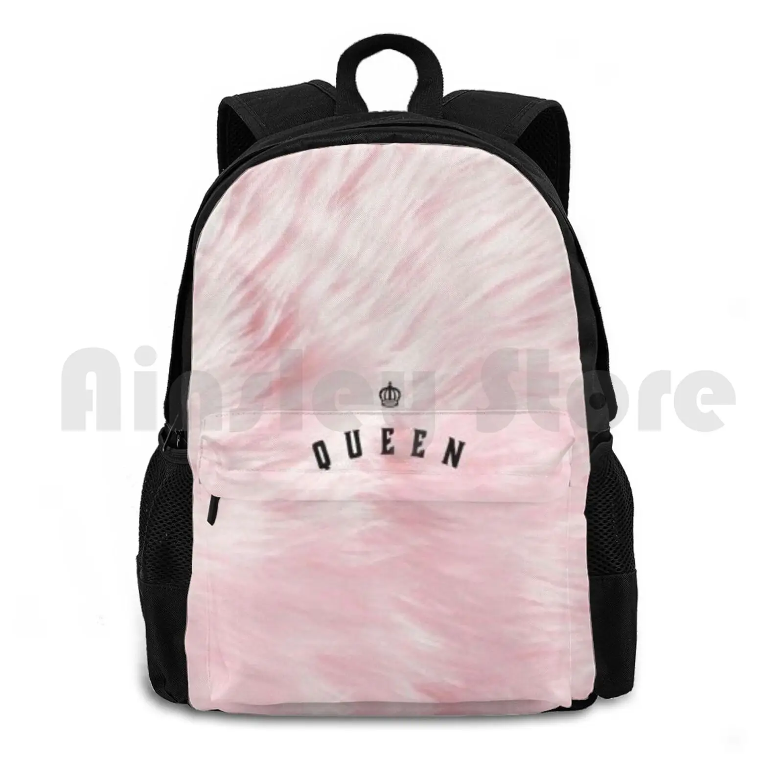 

Faux Fur Queen Print Outdoor Hiking Backpack Riding Climbing Sports Bag Faux Fur Queen Crown Pink White Pastel Fur Rose Gold