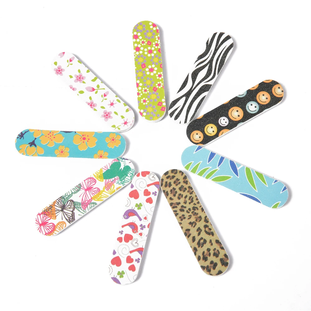 50pcs/lot Nail File Block Mini Nail Buffer Double-sided Printing Portable Pedicure Manicure Nails Sandpaper File Nail Files