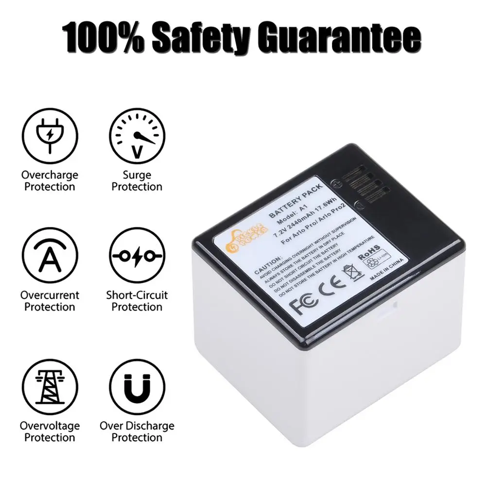 Pickle Power 2440mAh Digital Battery Pack LED USB Dual Charger with Type C Port For Arlo A1 A1B Arlo pro / Arlo pro 2