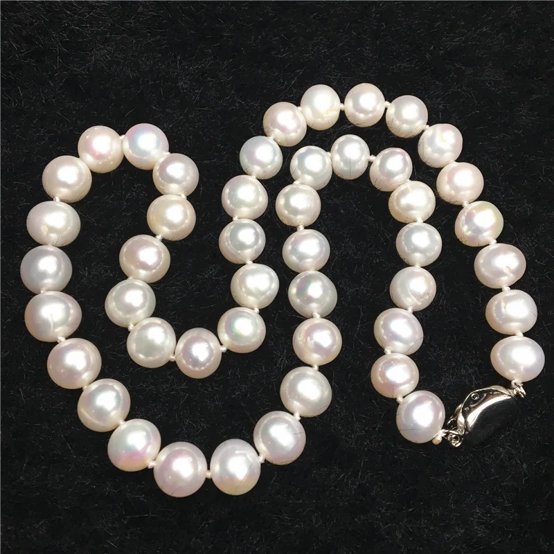 

New fashion DIY 9-10mm natural white freshwater cultured pearl perfect round beads necklace jewelry making 18inch MY2073