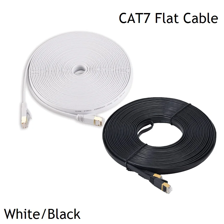 

15M 30M Black White Cat 7 Ethernet Cable Cat7 Flat Network Patch Cable RJ45 SSTP Lan Cable CAT7 Flat Ethernet Cable