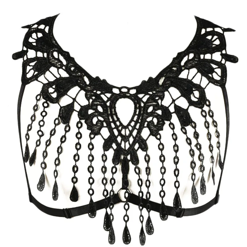 

Lace Bra Hollow Body Harness Edgy Sexy Lingerie Body Belt Lace Goth Top Harness Bra Bondage Women Elastic Black Bralette