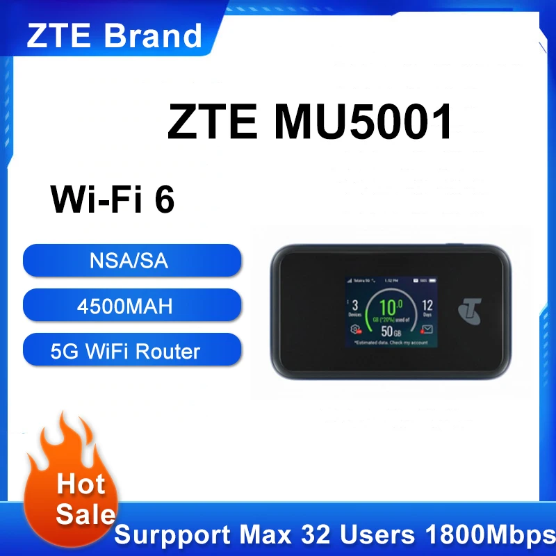 

Original 5G Wi-Fi Pro Portable Router ZTE MU500 MU5001 Mobile Hotspot Sub6G Network 2.4-Inch Color Touch Screen up to 30 Devices