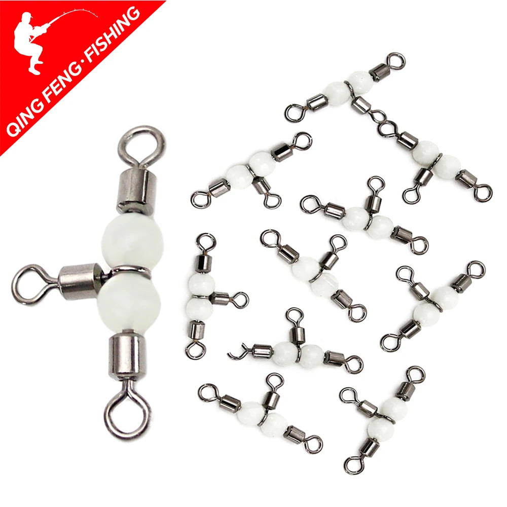 20pcs Bearing Barrel Ring Fishing Connector Rolling Swivel 3 Way Fluorescent Beads Fishhook Lure Line Fishing Tackle