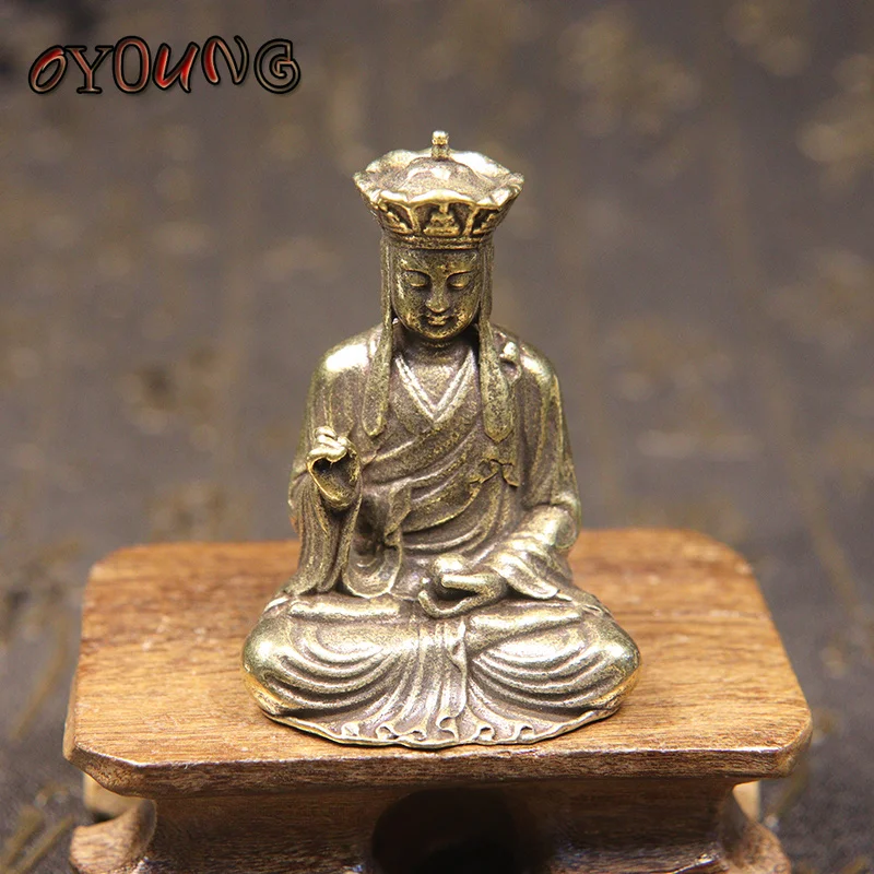 Vintage Copper Ksitigarbha Bodhisattva Statue Ornaments Bronze Small Buddha Figurines Miniatures Home Desktop Decoration Crafts