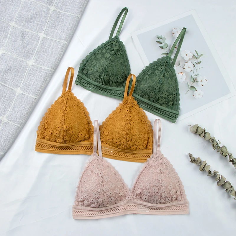 Sexy Floral Lace Bra Top For Women Push Up Female Lingerie breathable Bralette Removable Pad Thin Fashion New Wireless Bras