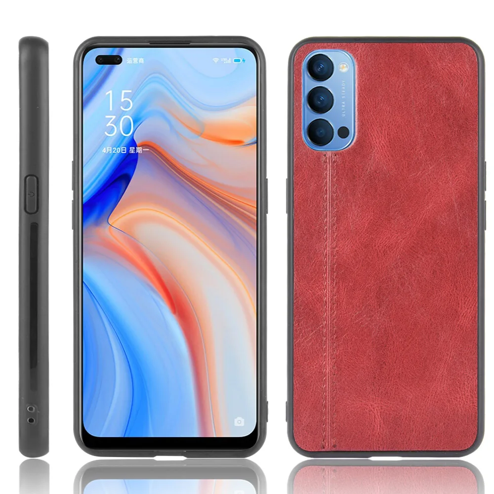 Oppo Reno4 5G Case Reno 4 Suture Calfskin Soft Edge PU Leather Hard Phone Bag Cover For Oppo Reno 4 5G Back Case