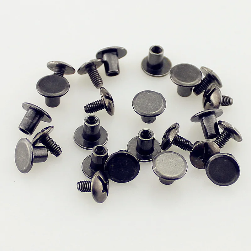 50 Sets 8x6mm(5/16 inch) Round Flat Head Chicago Screw Button Metal Rivets For Leather Craft Spikes And Studs For Clothing