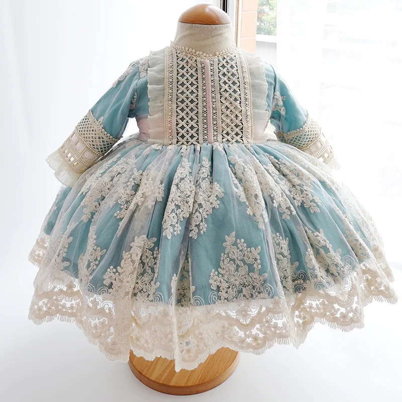 3PCS Autumn New Spanish Lolita Princess Dress Lace Stitching Sweet Cute Dresses For Girl 12M-6T Y3238