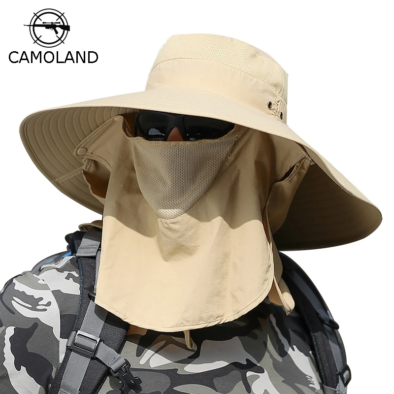 

Summer Sun Hat Bucket Men Women Boonie Hat with Neck Flap Outdoor UV Protection Large Wide Brim Hiking Fishing Mesh Breathable