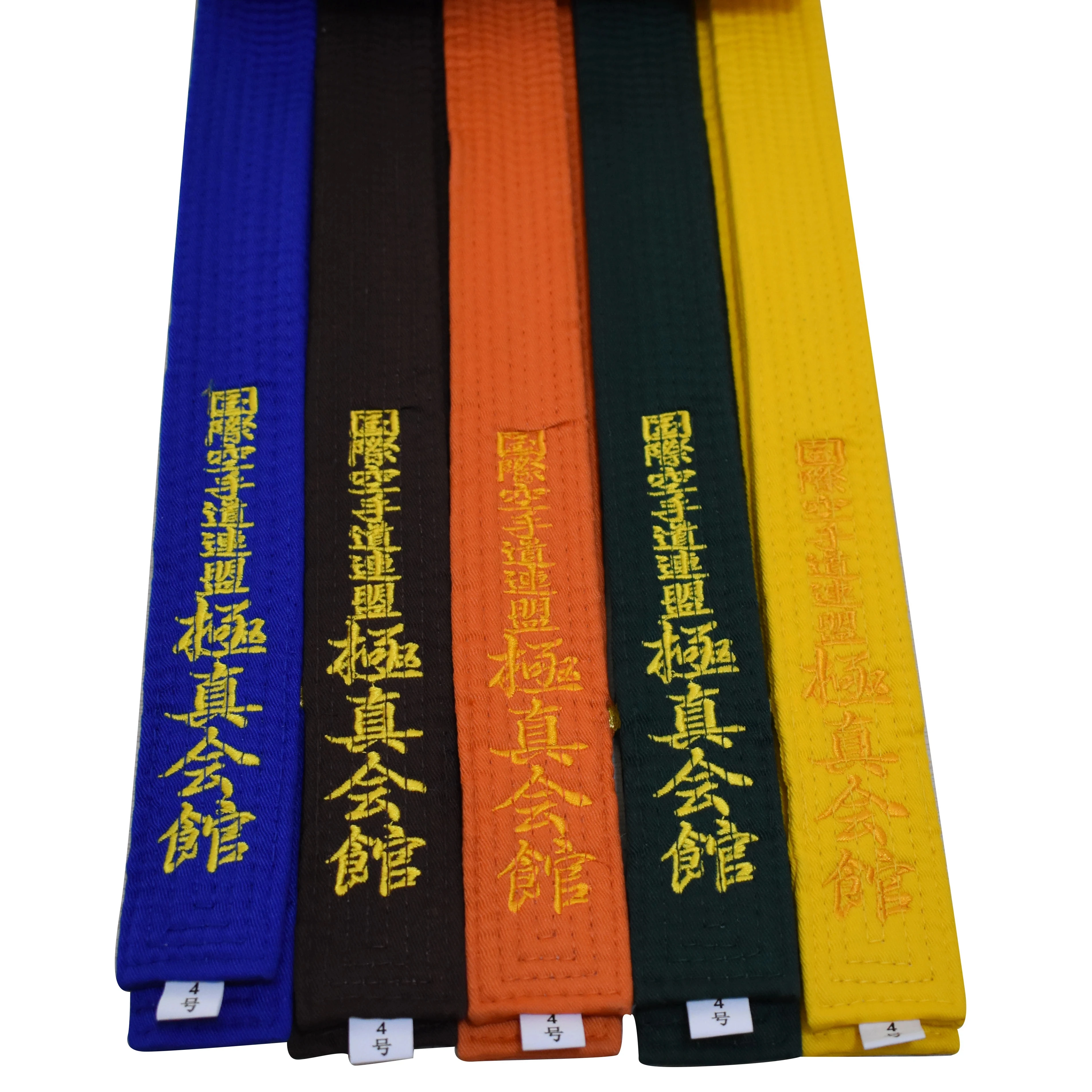 Hot Sale Professional Kyokushin Kai Karate Belts IKO Embroidery Belts Orange Color Karate Belt 1 Dan Brown Taekwondo WKF Belts