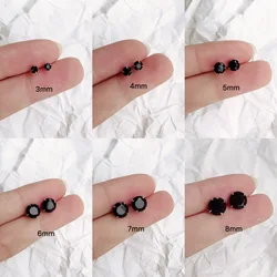 Black Crystal 925 Sterling Silver Stud Earrings for Men Women Jewelry Cubic Zircon Stone Accessories Silver Stud earrings