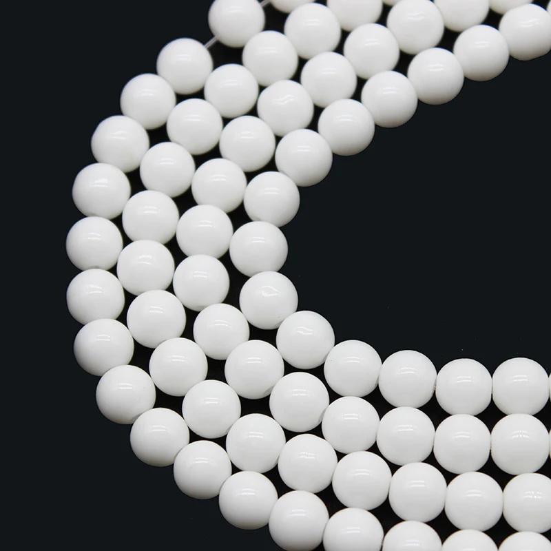 Natural Stone White Porcelain Glass Stone Beads  Loose Round Beads For Jewelry Making DIY Bracelet Accessories 15\