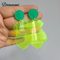 Donarsei Personality Transparent Artistic Naked Body Earrings Creative Acrylic Carving Nude Women Drop Dangle Earrings Party