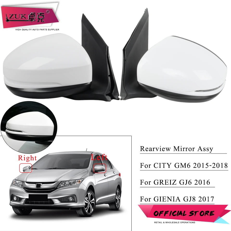 ZUK Car Side Mirror Assy For HONDA CITY 2015 2016 2017 2018 GM6 Rearview Mirror Assembly 3-PINS Without Lamp 5-PINS With Lamp