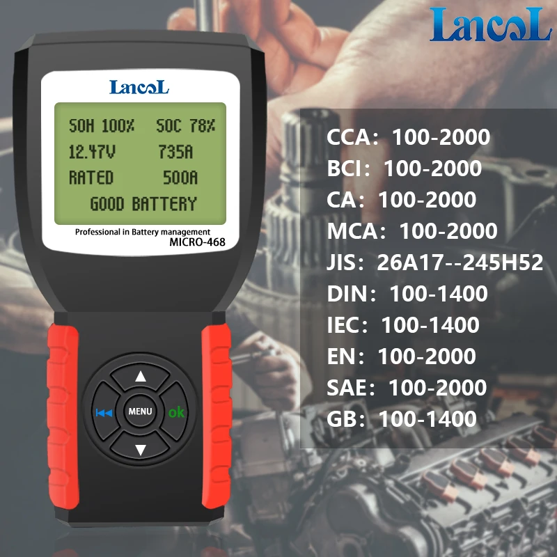 Lancol Micro468 Car Battery Tester Portable 12V Auto Digital 100-2000CCA Automobile Battery Analyzer Tool For Car