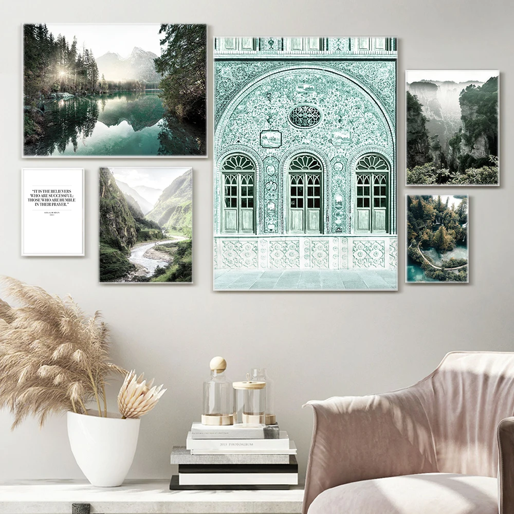 

Fresh Green Lake Forest Door Mountain Wall Art Canvas Painting Nordic Posters And Prints Wall Picture For Living Room Home Decor