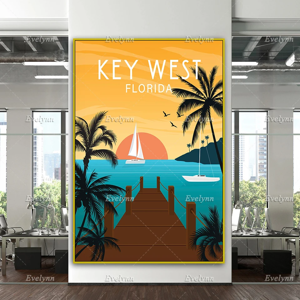 

Florida Travel Poster, Key West Travel Print, Florida Wall Art, Retro Key West Print, Home Decor Canvas Unique Gift