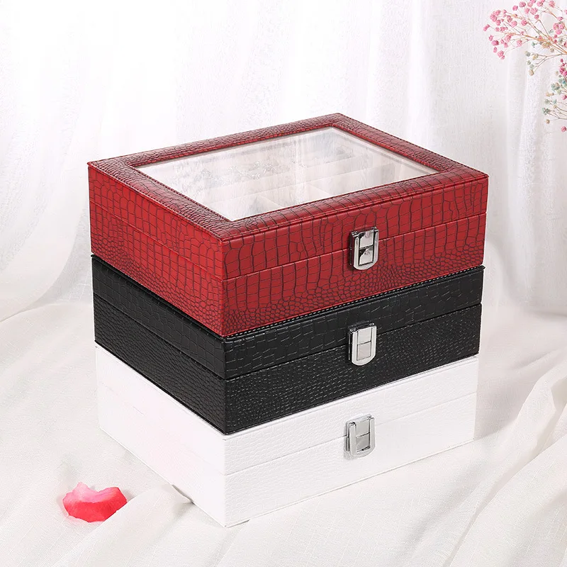 2025 Double-Layer PU Leather Jewelry Box Ladies Ring Bracelet necklace Jewelry Storage Box Creative Travel Carrying Case