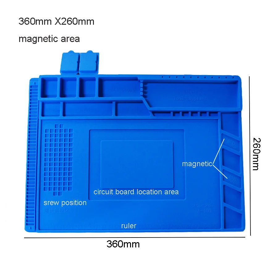 Almohadilla de soldadura de silicona, plataforma de escritorio, estera para Estación de soldadura, Reparación de PC, teléfono de hierro, aislamiento térmico magnético, sin S-160 de plomo