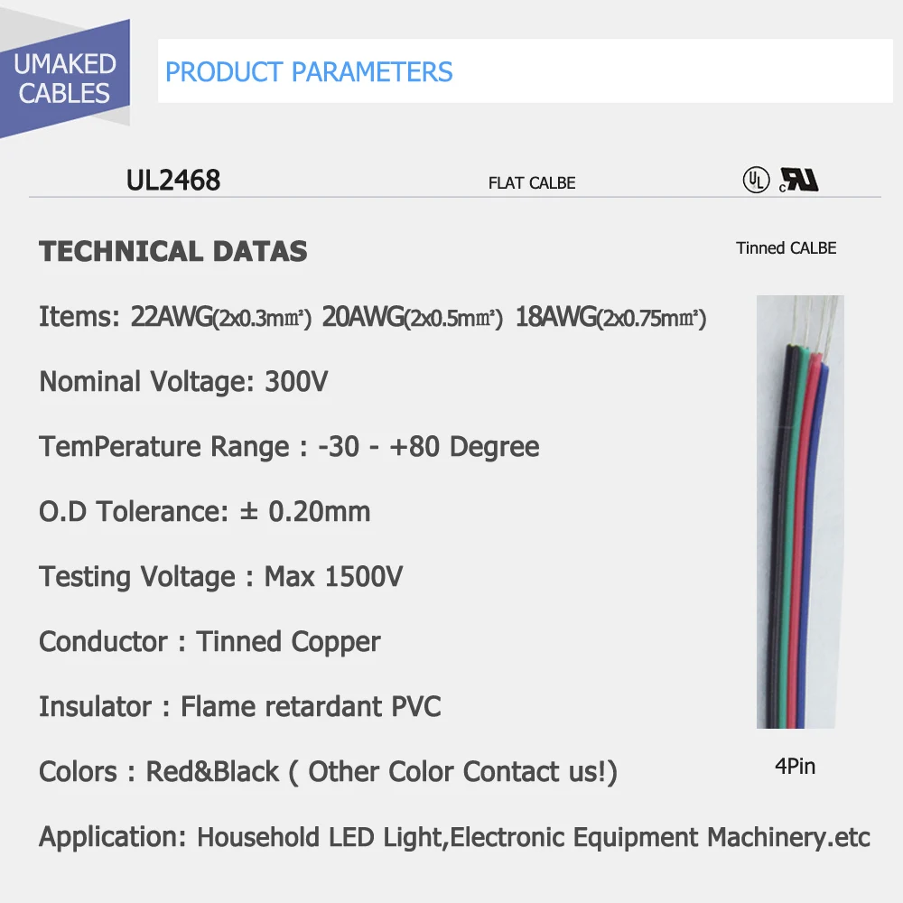 10m 22AWG 20AWG 18AWG LED Cables 4pin RGB cables 4 color Tinned copper PVC insulation Wires for RGB stirp light power Connect