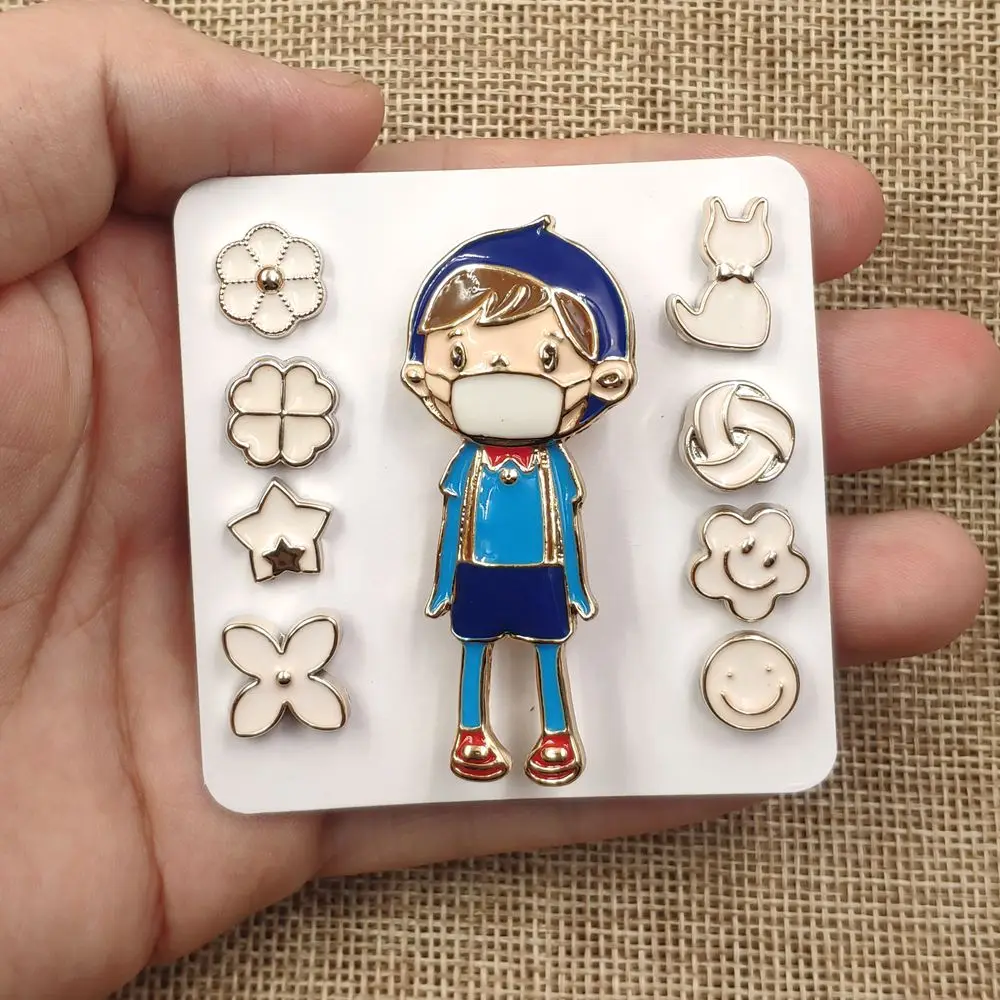 Boy Girl Kids Wearing A Mask Pearl Enamel Twinkling Brooch Pins Breastpin Korean Jewelry Set Cute Birthday Gift