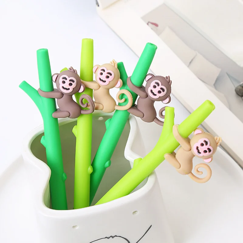 2pc Kawaii Monkey Gel Pen Cute Stationery Creative Soft Glue Writing Black Signature Markers Ballpoint Office School Supplies