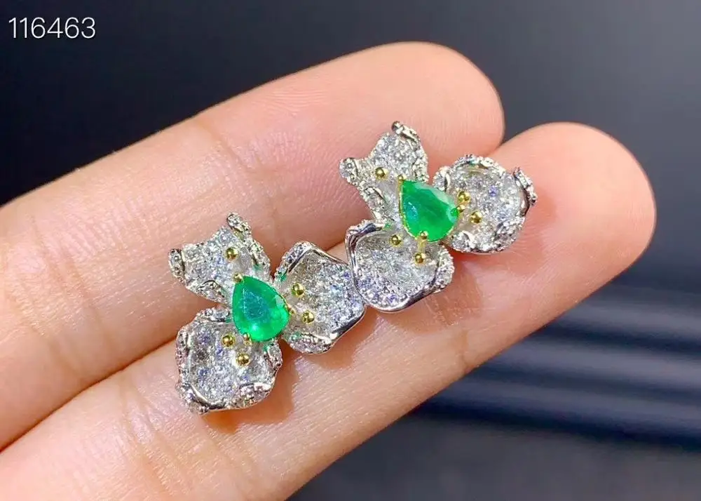 منطقة التعدين كولومبيا، أقراط الزمرد الطبيعي، فضة استرلينية 925، مجوهرات نسائية ملونة راقية