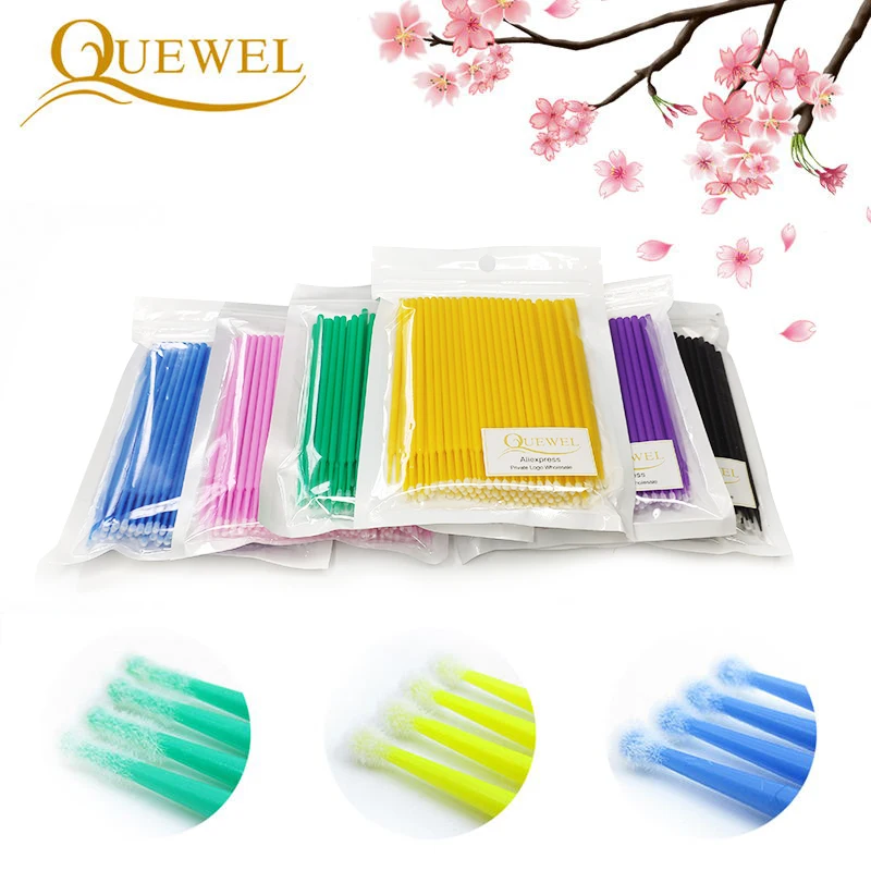 Quewel 100 قطعة/الحقيبة فرش رمش تمديد دائم مايكرو ماكياج سهل الإزالة فرشاة الفردية التطبيق ماسكارا إزالة أدوات
