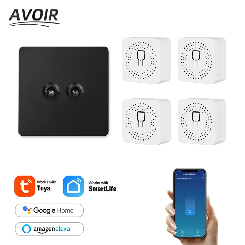 

Avoir Tuya Smart Light Switch Smart Home Control Wall Toggle Switch Electrical Socket Mini Wifi Module Black Wireless Switch 16A