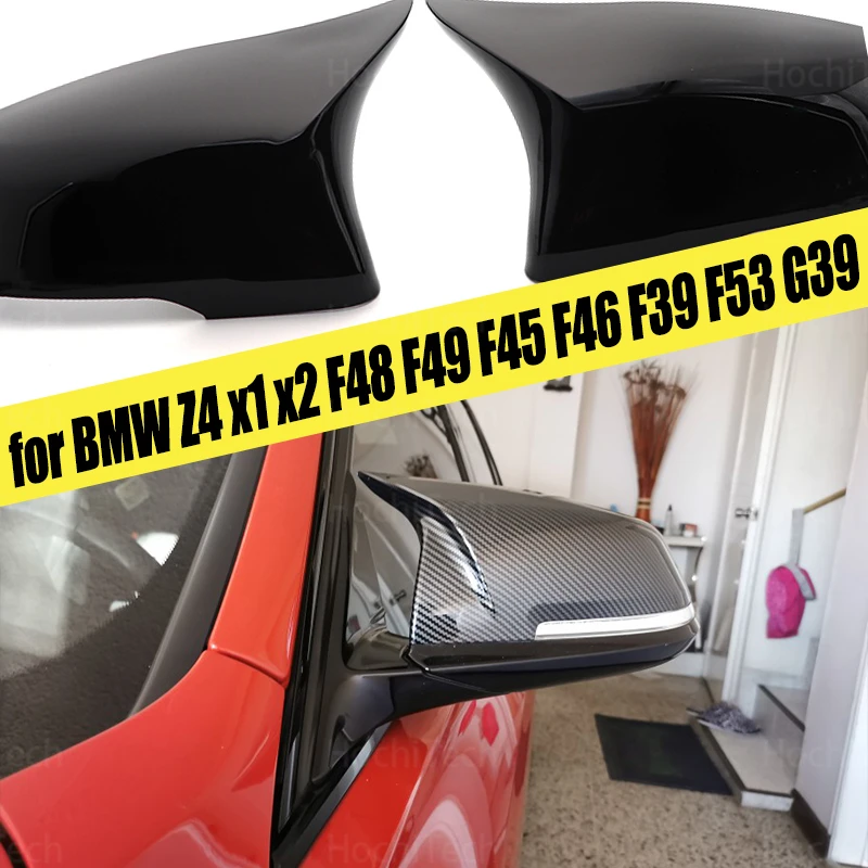 2pcs Black Modified Excellent for BMW  Z4 X1 X2 F48 F49  F46 F39 F53 G39 Carbon Fiber Pattern Mirror Cover Caps