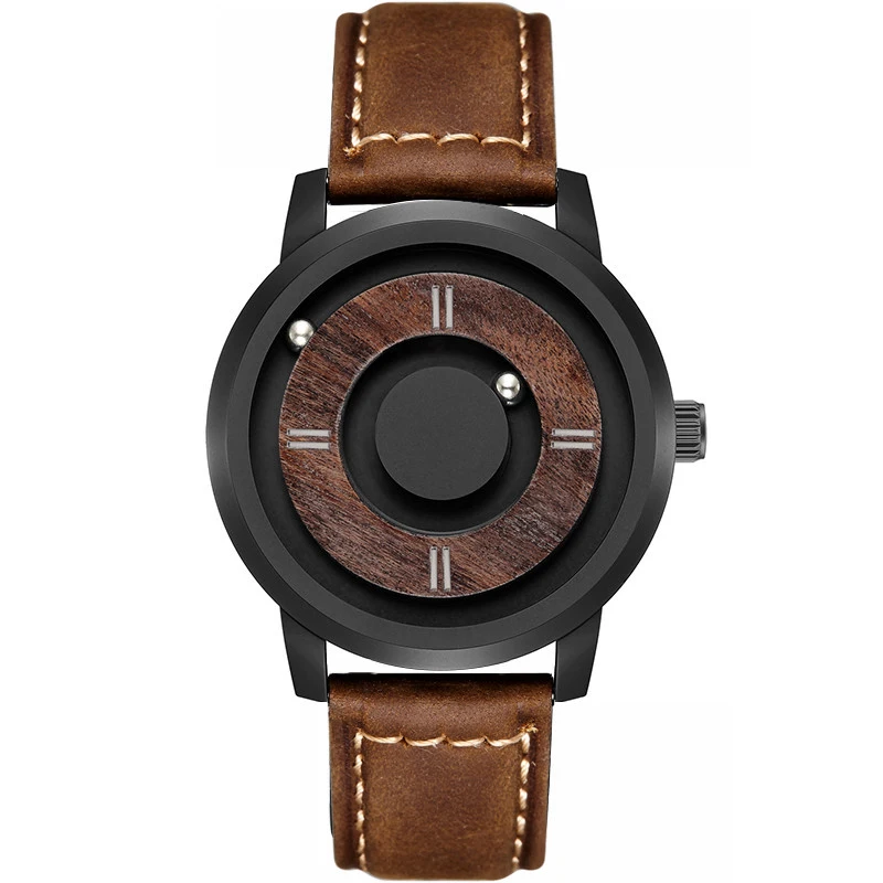 Imagem -04 - Eutour Relógios de Metal de Madeira Dial Homens Casual Quartz Ver Simples Estilo Minimalista Magnético Bola Homens Banda Strap Relógios de Pulso