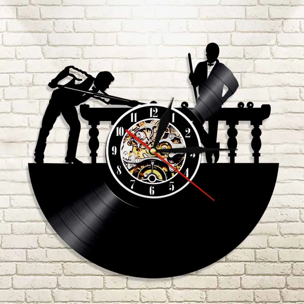 Billiards Sport Vinyl Record Wall Clock Modern Design Pool Table Pool Players Wall Clock Billiard Room Decor Unique Gifts