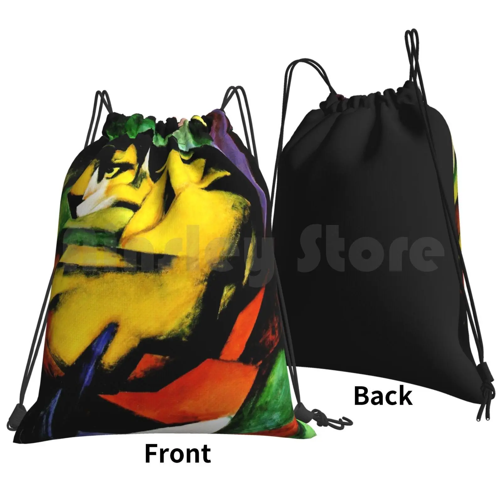 Franz Marc-Tiger , 1912 Painting Backpack Drawstring Bag Riding Climbing Gym Bag Franz Marc Tiger Vintage Cubism German