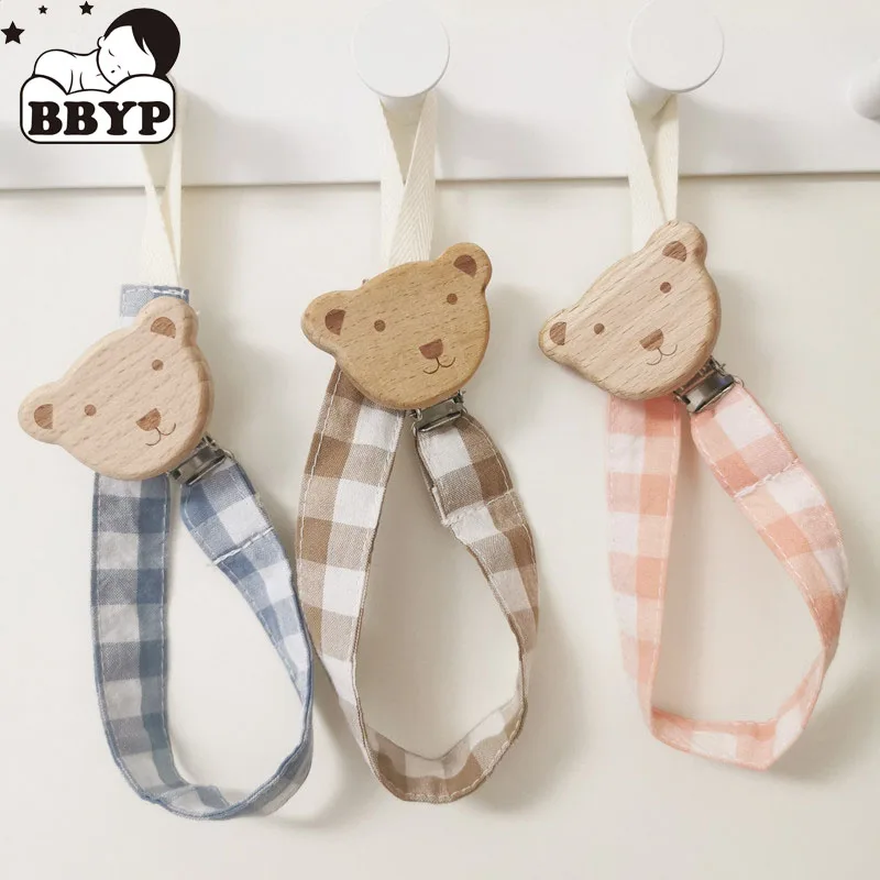 

Хлопковая решетка в виде медведя, искусственная зажим, деревянная цепочка для соски, детская игрушка для прорезывания зубов, жевательная игрушка