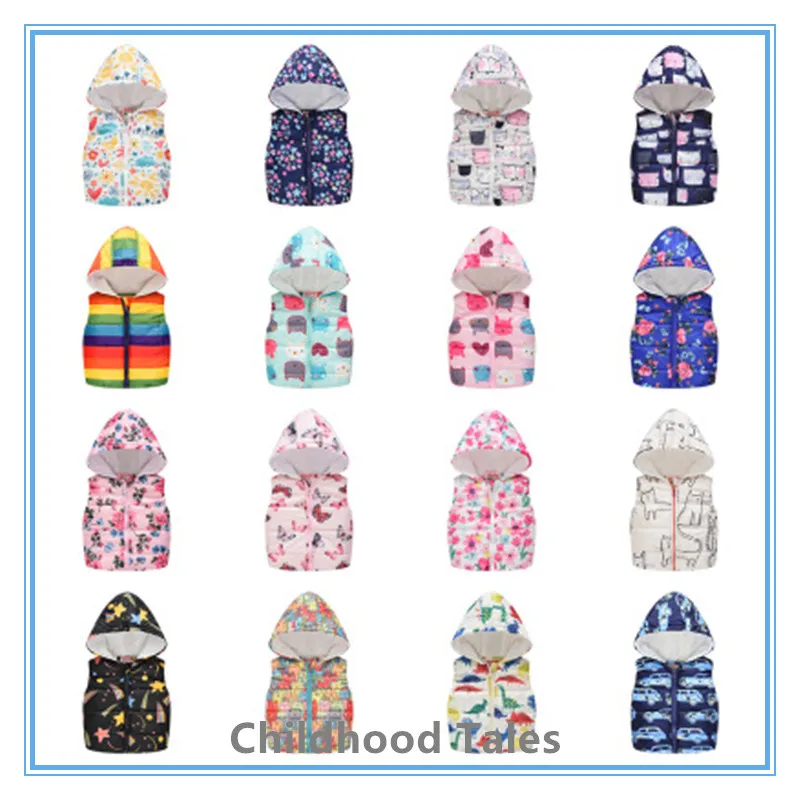 fashion Vest boys and girls autumn and winter cartoon pattern hooded vest jacket zipper shirt sleeveless top