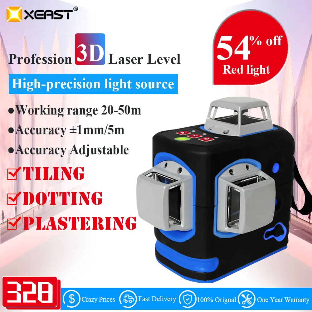 XEAST XE-68R Pro Laser Level 12 Lines 3D Self-Leveling 360 Horizontal And Vertical Cross Super Powerful RED Laser Beam Line