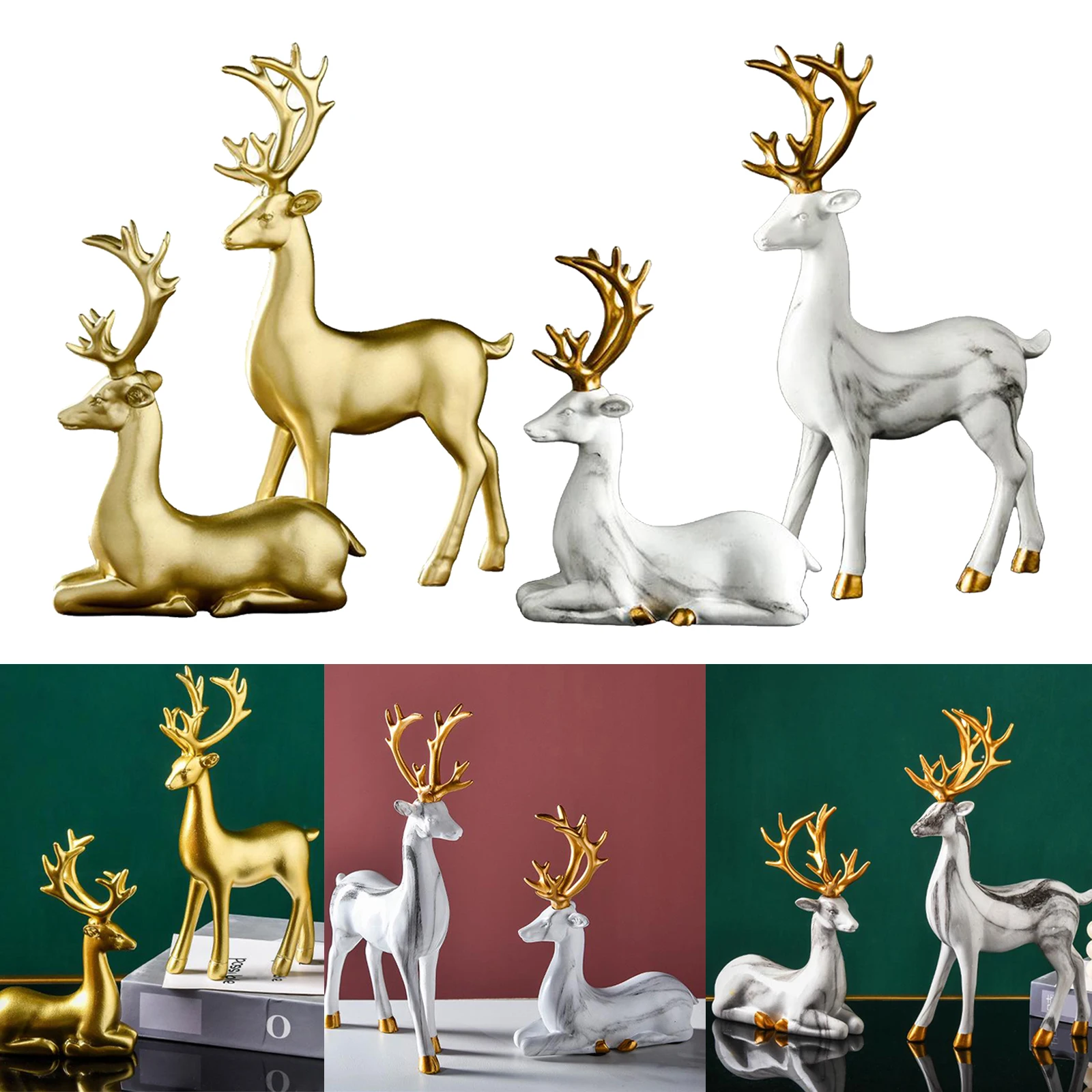 1 Pair Elk Deer Ornament Resin Crafts Figurine Statue Retro Statue Ornament Sculpture Wedding Gifts Home Decor Decorations