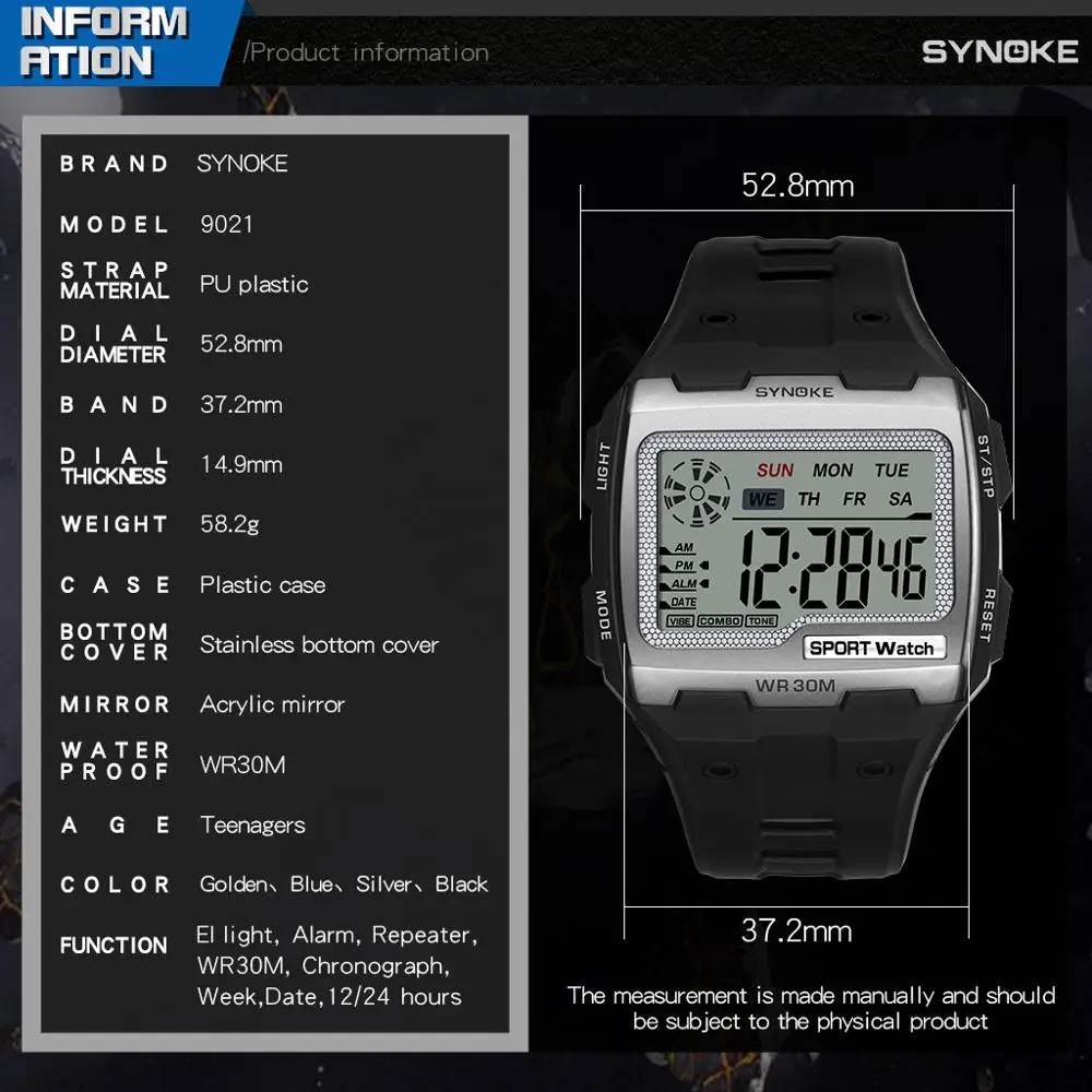 SYNOKE Outdoor Sports Men\'s Watch Luxury Brand Famous Big Dial LED Digital Watches Male Clocks Men Wristwatch Relojes Deportivos